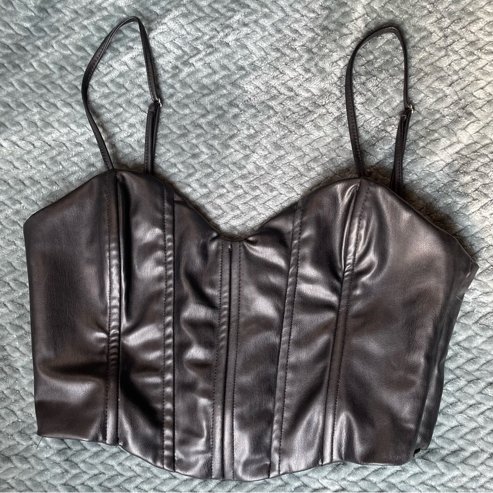 Zara Black Faux Leather Corset Crop Top